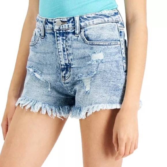 Tinseltown Mom Short Frayed Distressed Denim Jean Hot pants - Picture 1 of 5
